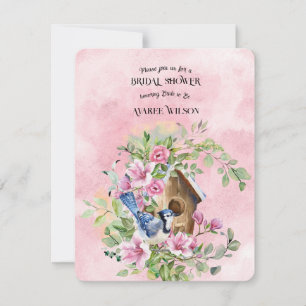 Invitación Pájaro Arrendajo Azul En Una Corona de Flores Desp