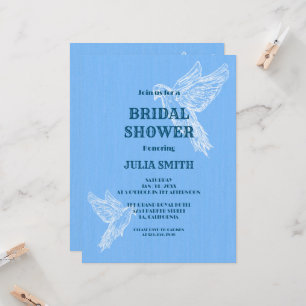 Invitación Pájaro azul blanco simple y elegante   Ducha de no