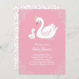 Invitación Pájaro Baby Shower de cisne rosa con corona