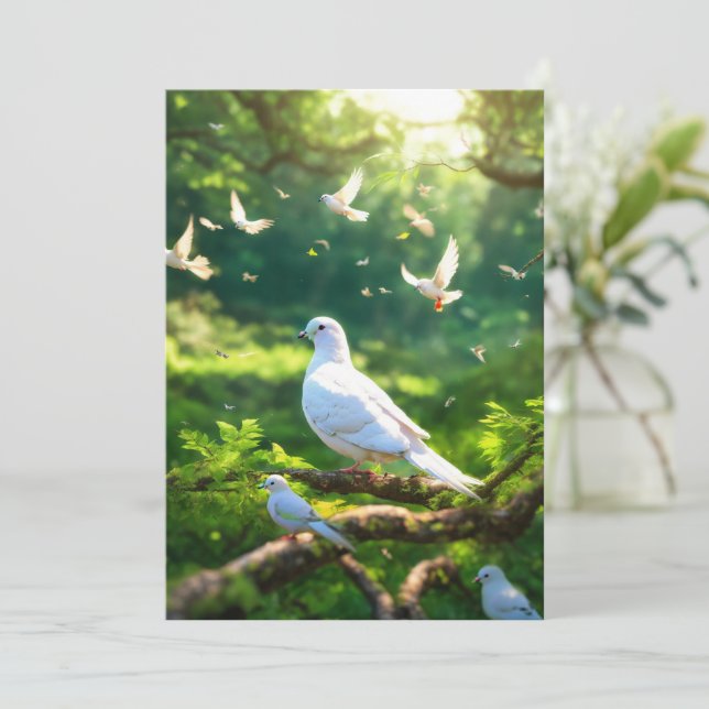 Invitación Pájaro Blanco en el Bosque Verde (Anverso de pie)