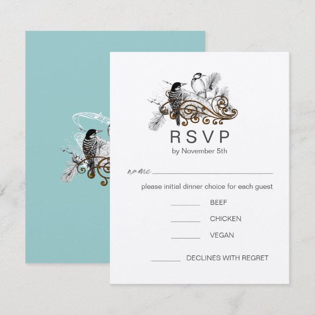 Invitación Pájaro carpintero romántico azul polvoriento Pájar (Anverso / Reverso)