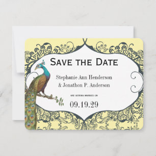 Invitación Pájaro de amor de color azul marino y mostaza Save
