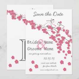 Invitación Pájaro de Amor Vintage Flor de Cerezo Salva la Fec