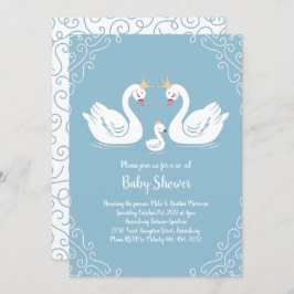 Invitación Pájaro de Baby Shower de cisnes con co-Ed Blue de 