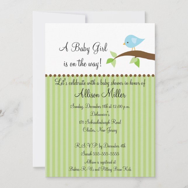 Invitación Pájaro de bebé lindo en el muchacho Baby Shower de (Anverso)