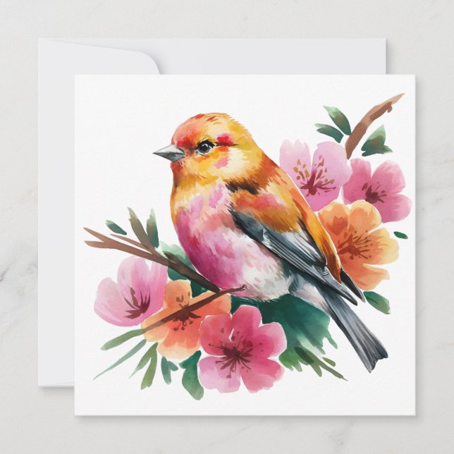 Invitación Pájaro de Flor Rosa (Anverso)