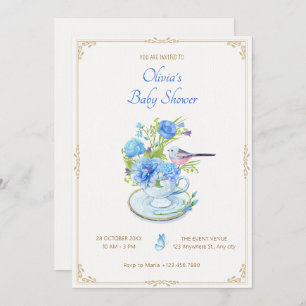 Invitación Pájaro de flores azules