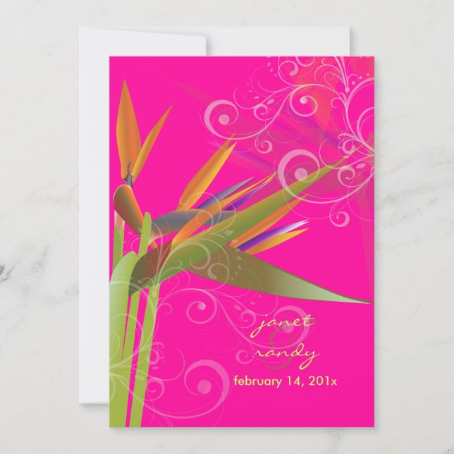 Invitación Pájaro de Paraíso+remolinos/colores DIY (Anverso)