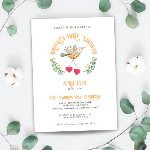 Invitación Pájaro de primavera con el Baby Shower de corazón