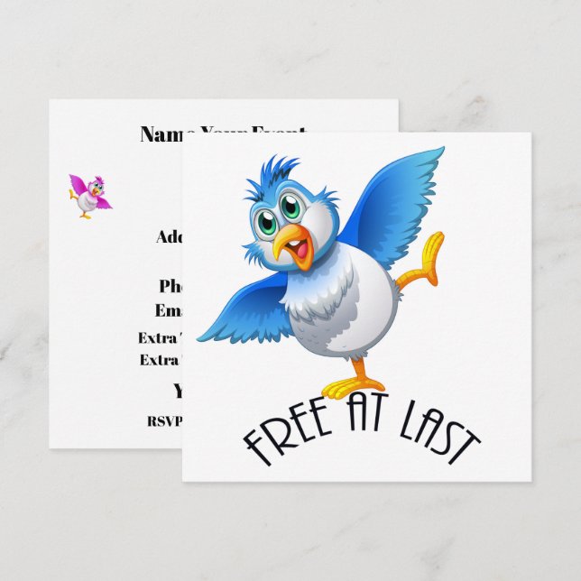 Invitación Pájaro de tiempo fiesta - Gratuito Por Última Invi (Anverso / Reverso)