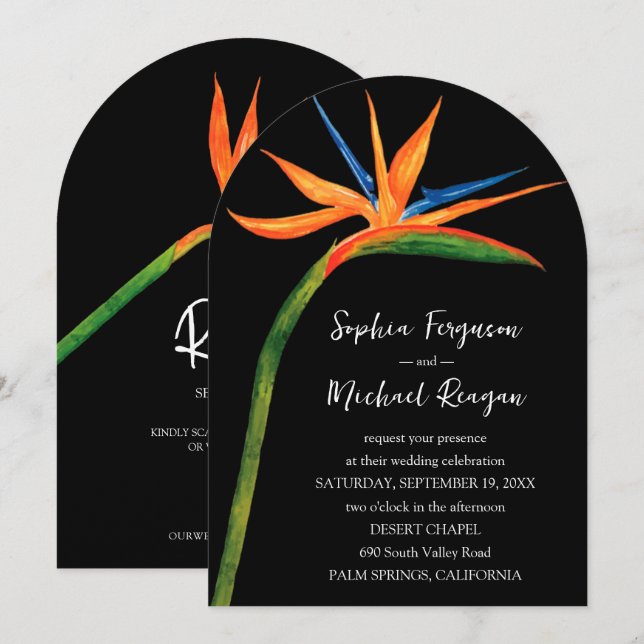 Invitación Pájaro del código QR paraíso todo en un Boda (Anverso / Reverso)