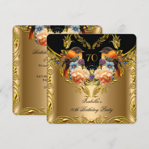 Invitación Pájaro Elegante Amarillo Dorado Cumpleaños 70 Negr