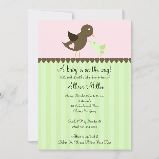 Invitación Pájaro marrón de moda con mamá Baby Shower (Anverso)