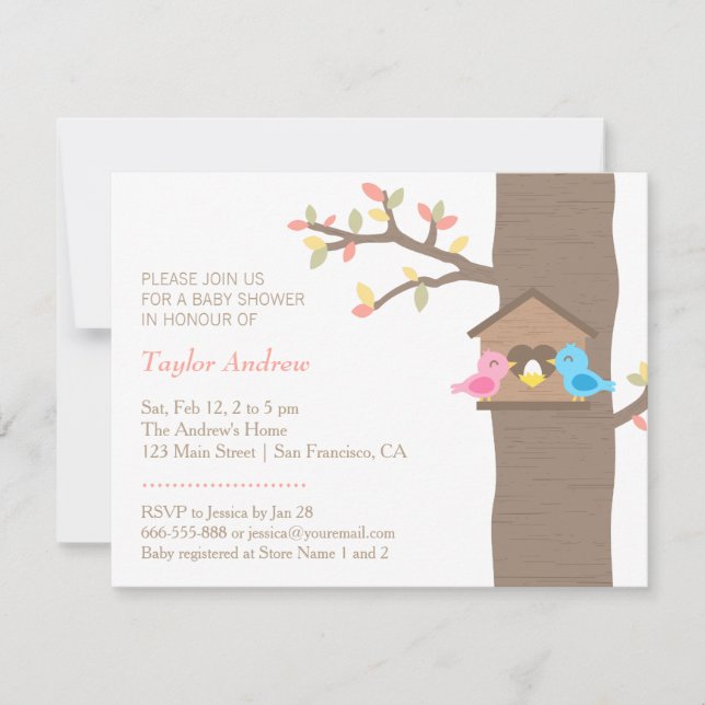 Invitación Pájaro moderno Baby Shower de la jerarquía del (Anverso)