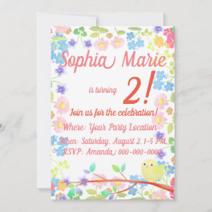 Invitación Pájaro pequeño en un cumpleaños árbol floreciente
