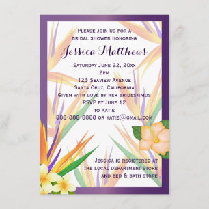 Invitación Pájaro púrpura del paraíso Boda de ducha de novia