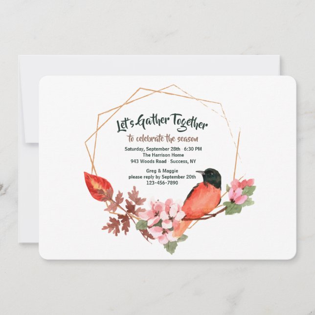 Invitación Pájaro rojo de pecho (Anverso)