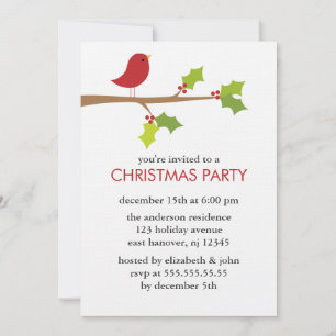 Invitación Pájaro rojo en un Fiesta de Navidades de sucursal