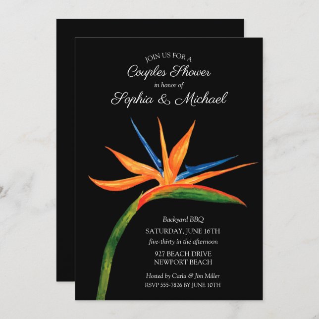 Invitación Pájaro tropical de Paraíso Parejas Ducha de Novias (Anverso / Reverso)