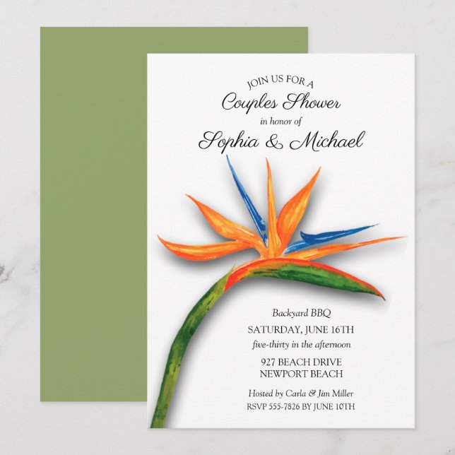 Invitación Pájaro tropical de Paraíso Parejas Ducha de Novias (Anverso / Reverso)
