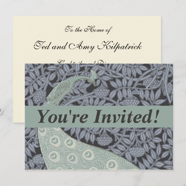 Invitación Pájaro Vintage clásico de Peacock Art Nouveau (Anverso / Reverso)
