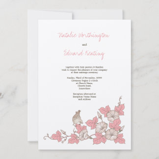 Invitación Pájaro y flores coralinos del vintage que casan la