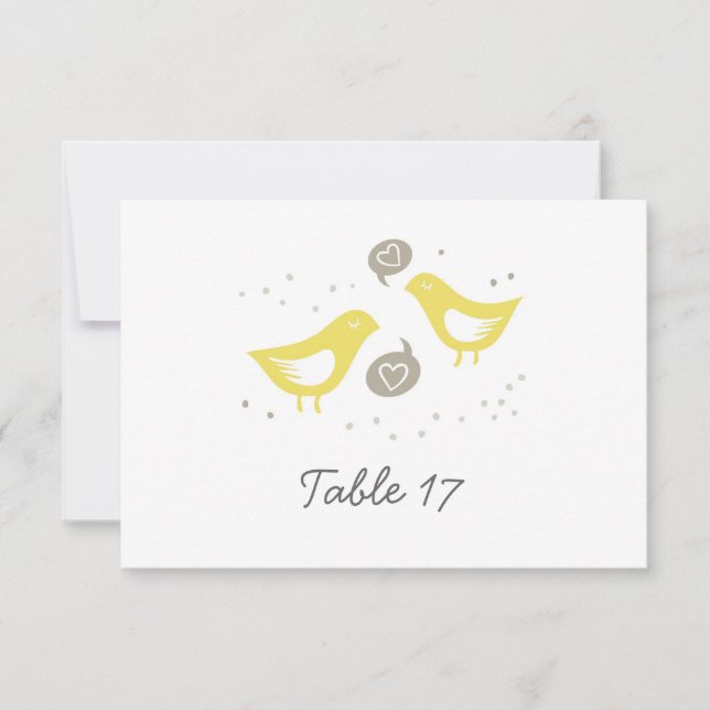 Invitación pájaros amarillos que hablan de número de la tabla (Anverso)