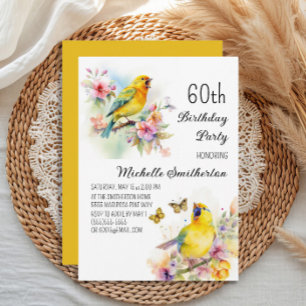 Invitación Pájaros Antiguos Canarios Flores Cumpleaños 60