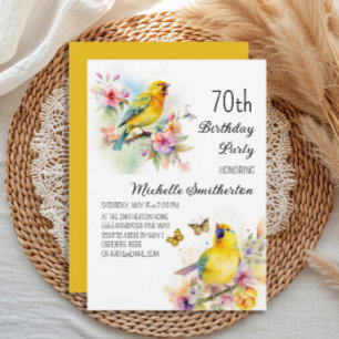 Invitación Pájaros Antiguos Canarios Flores Cumpleaños 70