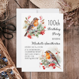 Invitación Pájaros antiguos Robin Redbreast cumpleaños 100