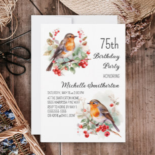 Invitación Pájaros antiguos Robin Redbreast cumpleaños 75