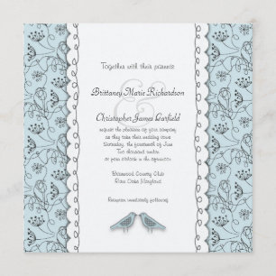 Invitación Pájaros azules felices que casan el cuadrado de