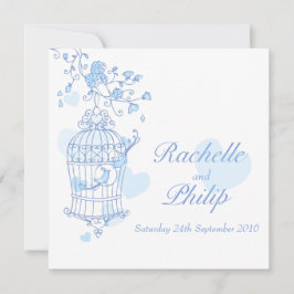 Invitación Pájaros azules invitan a una boda cuadrada en jaul