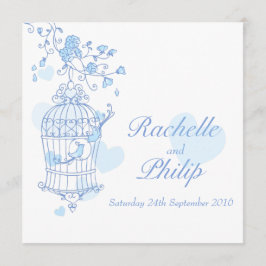Invitación Pájaros azules invitan a una boda cuadrada en jaul
