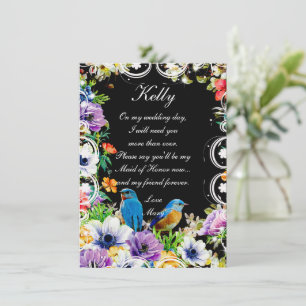 Invitación Pájaros Azules y Botánica Floral  Dama de Honor