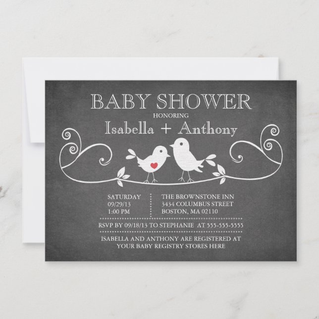 Invitación Pájaros Baby Shower del amor de la pizarra del (Anverso)
