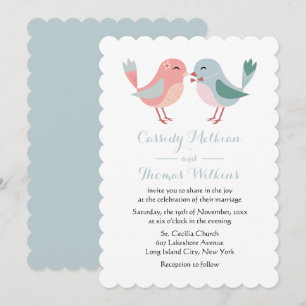 Invitación Pájaros Bodas rosas y azules