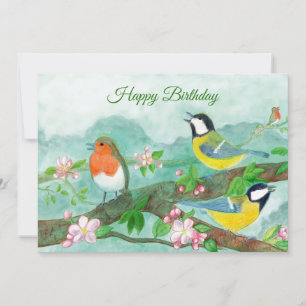 Invitación Pájaros cantando en una rama de árbol floreciendo