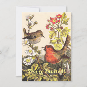 Invitación Pájaros Cantores Robin Botánico Floral Vintage