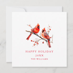 Invitación Pájaros Cardenal Rojo en Rama de Árbol de Acebo