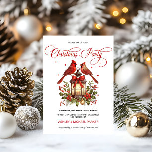Invitación Pájaros cardenales en linterna de Navidad en acuar