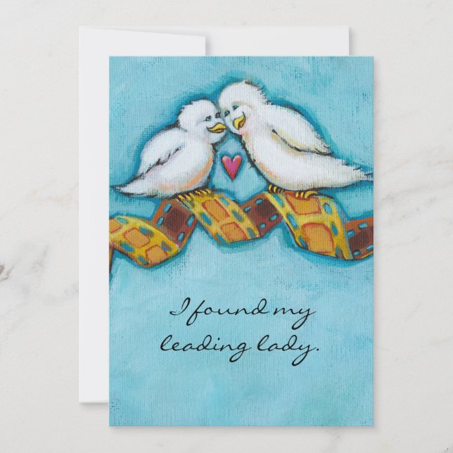 Invitación Pájaros de amor amante del cine cinéfilo romántico (Anverso)