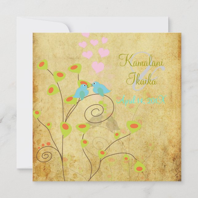 Invitación Pájaros de amor antiguos, falsos antecedentes de p (Anverso)