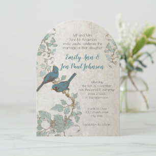 Invitación Pájaros de amor azul plateado Arco Boda