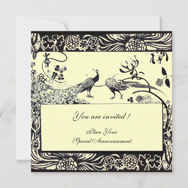 Invitación PÁJAROS DE AMOR boda, negro y blanco, amarillo (Anverso)