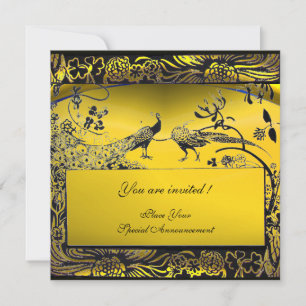 Invitación PÁJAROS DE AMOR boda, negro y blanco, amarillo