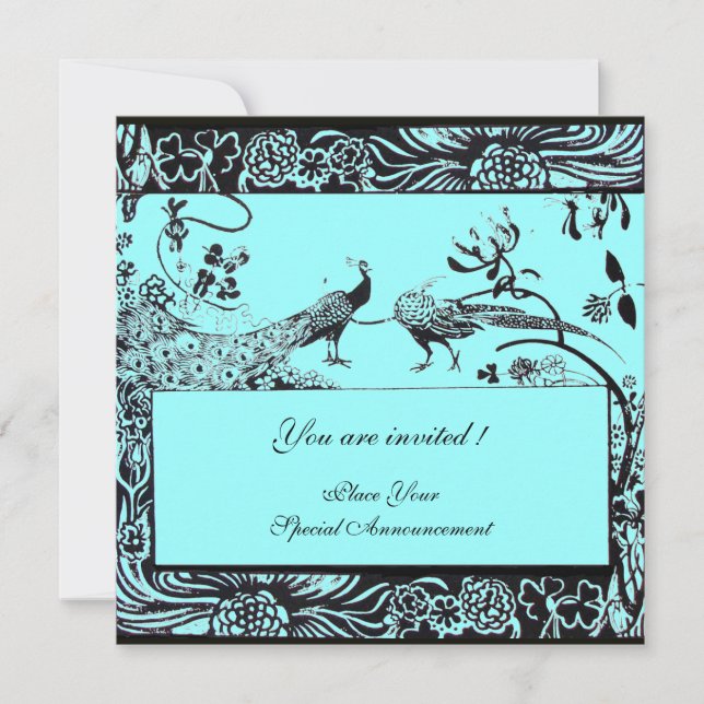 Invitación PÁJAROS DE AMOR boda, negro y blanco, azul (Anverso)