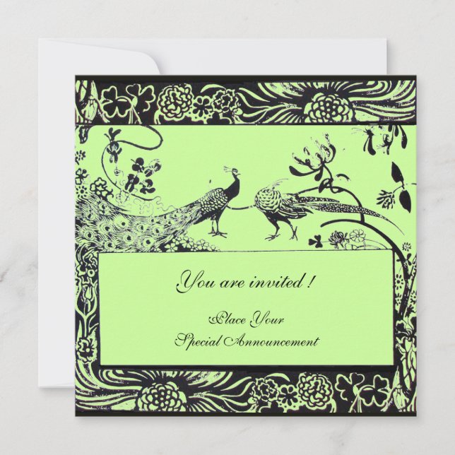Invitación PÁJAROS DE AMOR boda, negro y blanco, verde (Anverso)