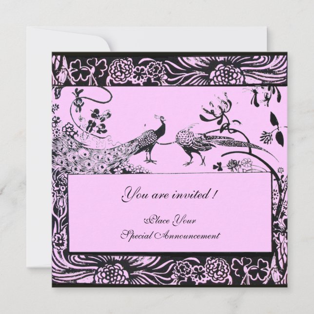Invitación PÁJAROS DE AMOR boda, negros y blancos, rosados (Anverso)