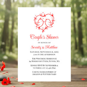 Invitación Pájaros de Amor Caprichosos Bohemios Corazón Rojo 